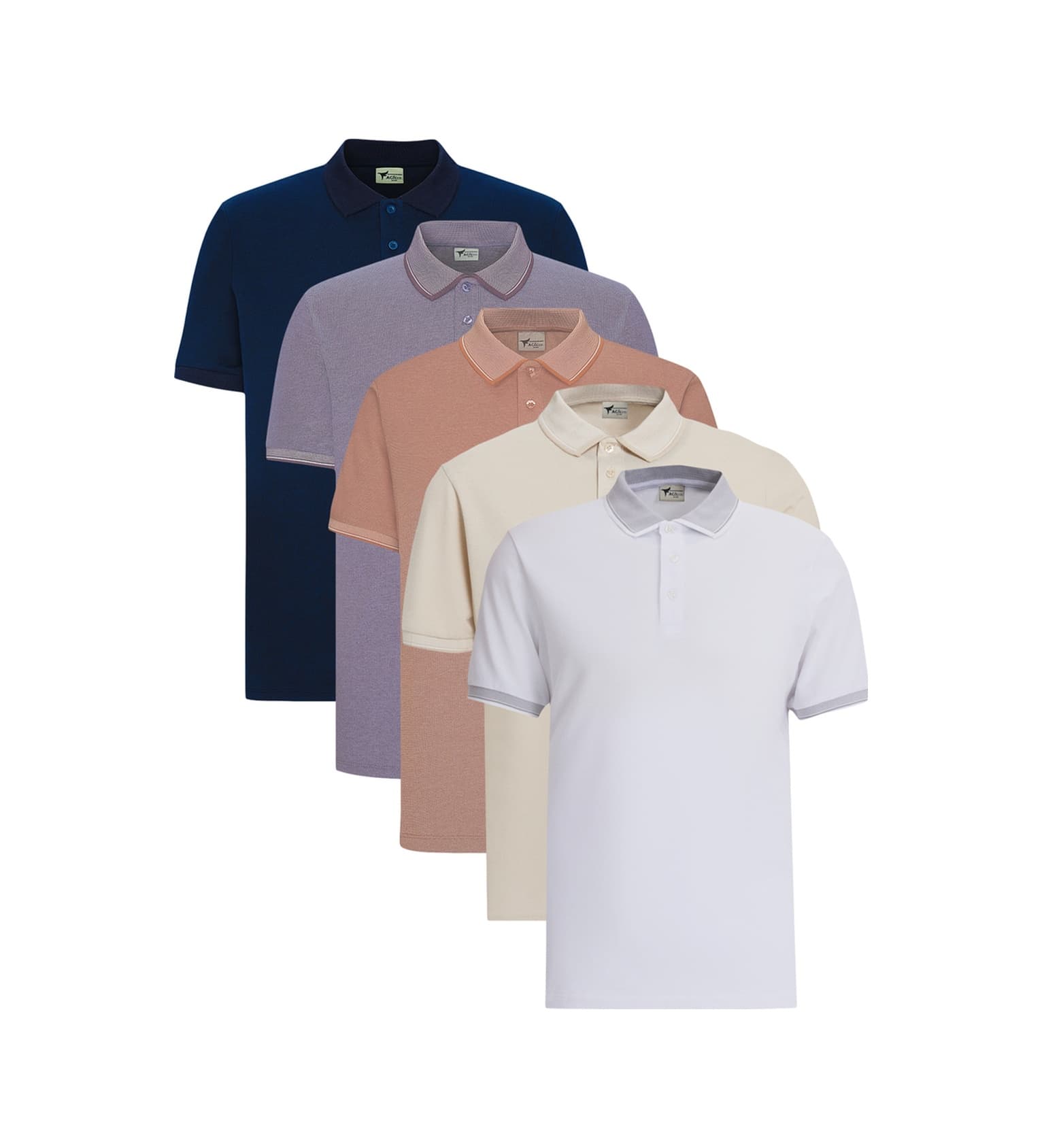 AC&Co / Altınyıldız Classics Erkek Beyaz-lacıvert-acık Bej-kıremıt-mor 5'li Paket Çekmeyen Pamuklu Kumaş Kıvrılmaz Yaka Slim Fit Dar Kesim Polo Yaka Tişört Beyaz-lacıvert-acık Bej-kıremıt-mor Çok Renk
