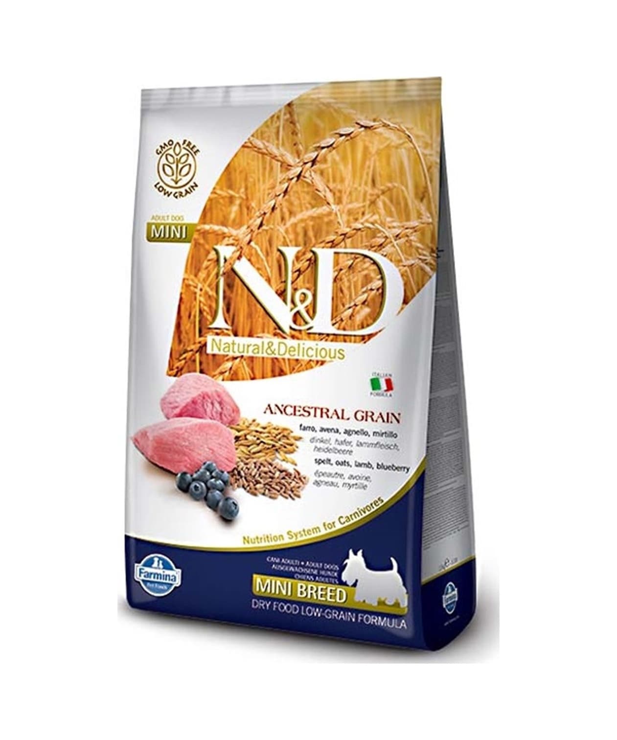 N&D Kuzu Etli ve Yaban Mersinli Düşük Tahıllı Küçük Irk Yetişkin Köpek Maması 7 KG