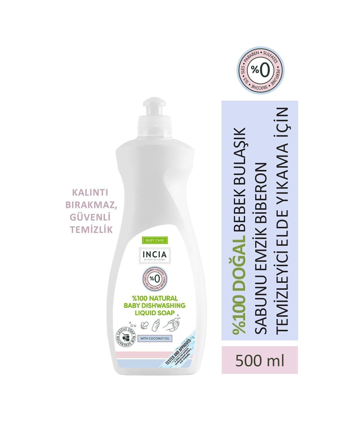 INCIA %100 Doğal Bebek Bulaşık Sabunu Bitkisel Emzik Biberon Temizleyici Vegan 500 ml