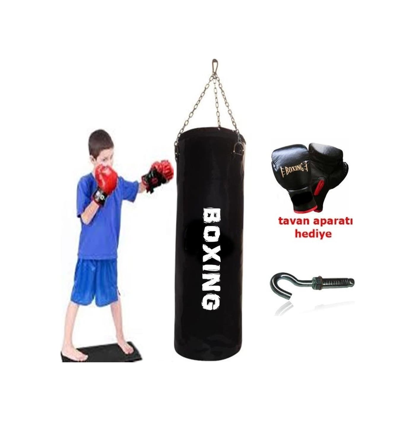 70 x 25 Cm Kum Torbası Boks Eldiveni 4 Ons Siyah