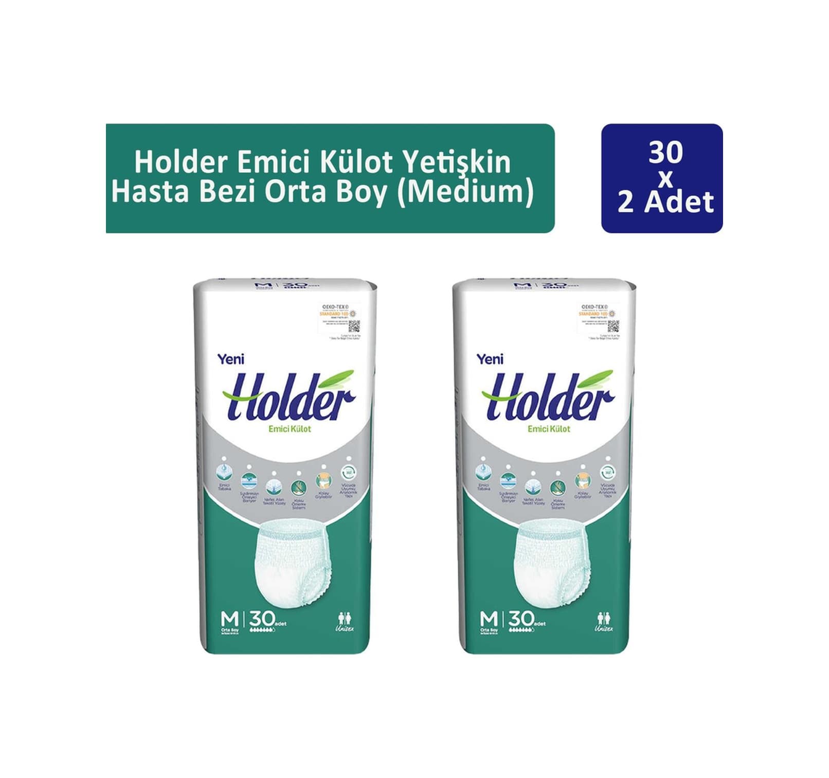 Holder Emici Külot Yetişkin Hasta Bezi Orta Boy M 2 x 30'lu