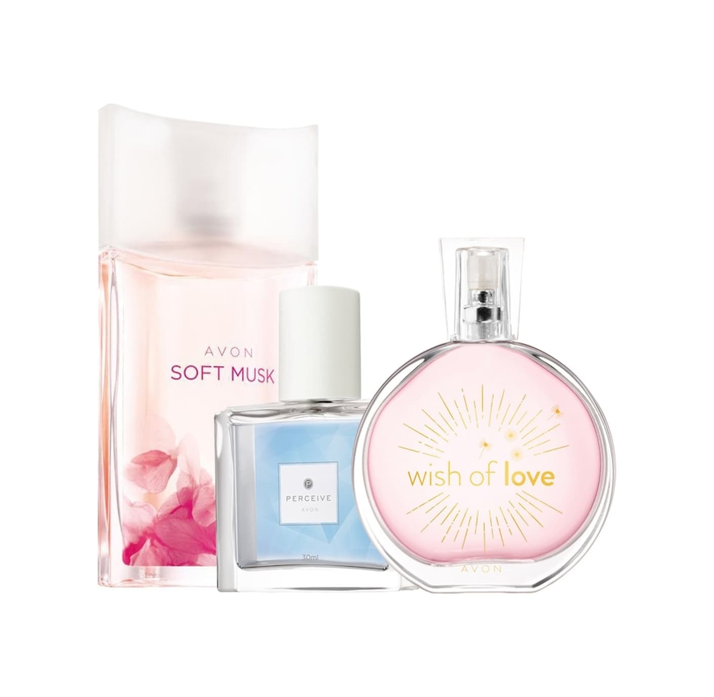 Avon Perceive Kadın Parfüm EDT 30 ML + Soft Musk Kadın Parfüm 50 ML + Wish of Love Kadın Parfüm 50 ML