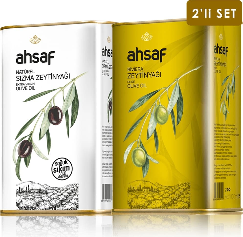 Ahsaf Soğuk Sıkım Zeytinyağı 1 L Teneke + Riviera Zeytinyağı 1 L Teneke