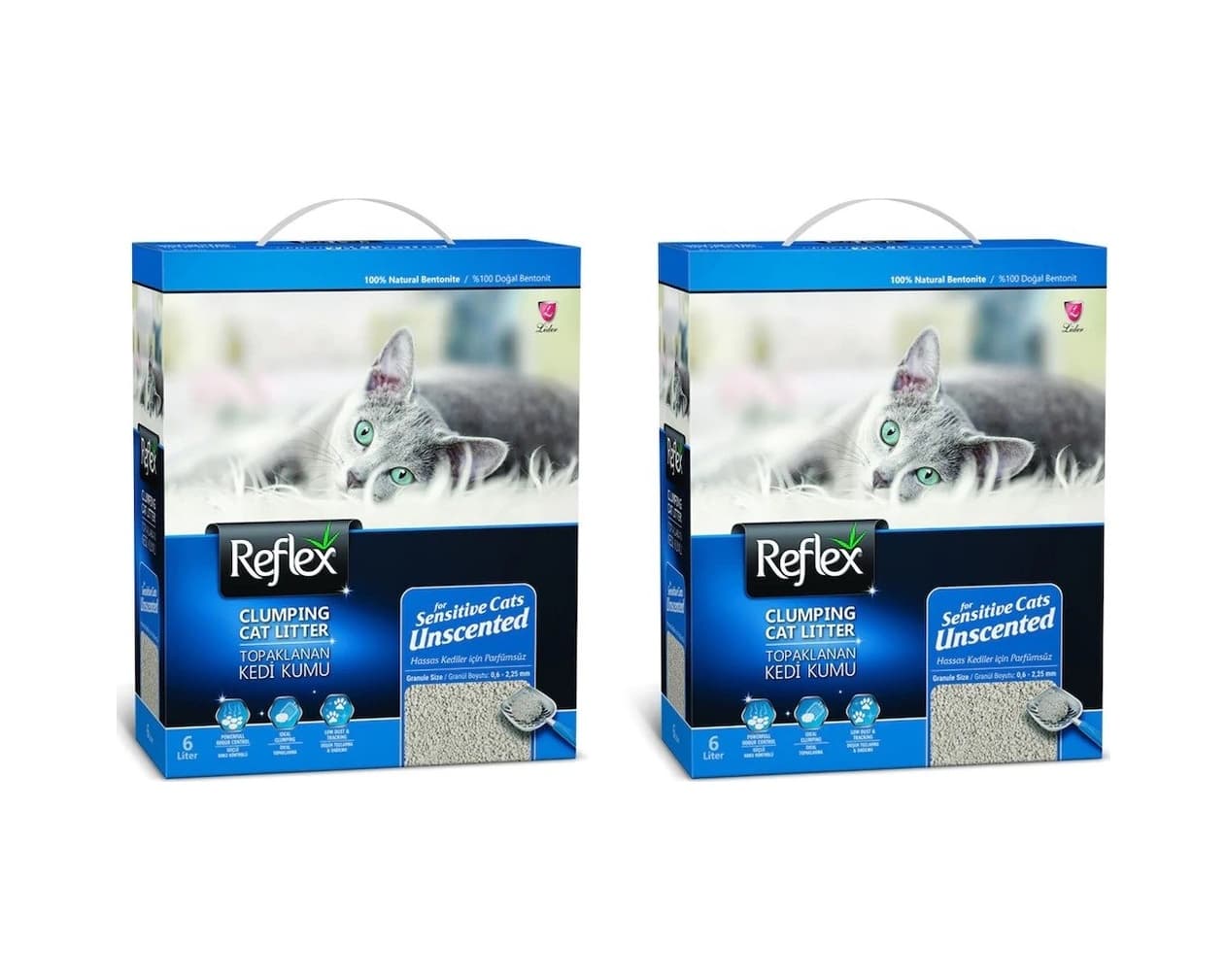 Reflex Hassas Kediler İçin Parfümsüz Topaklaşan Bentonit Kedi Kumu 2 x 6 L