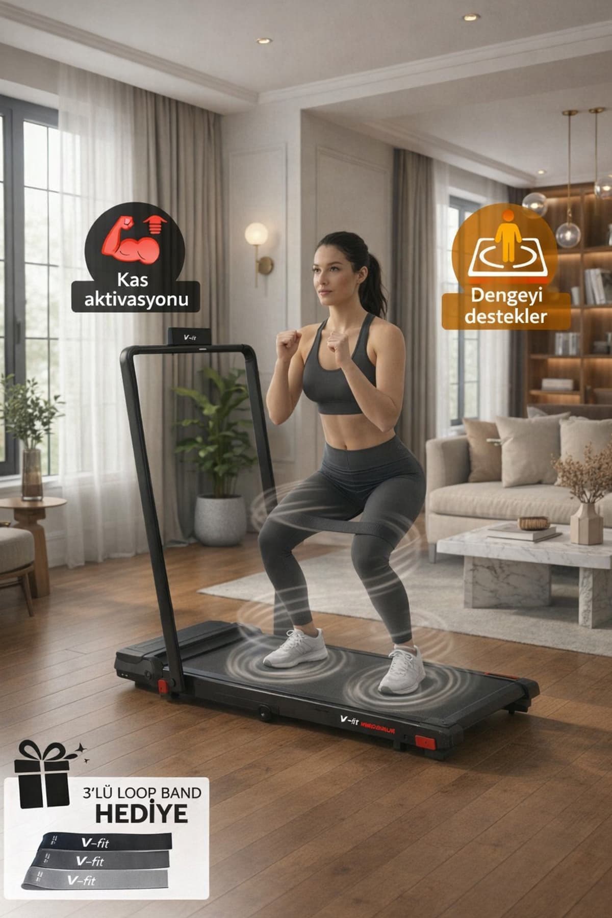 Voit Vibro Run Lite Titreşim Modlu Loop Bant Seti Hediyeli Katlanabilir Koşu Ve Yürüyüş Bandı 8 Km/h Brushless Motor