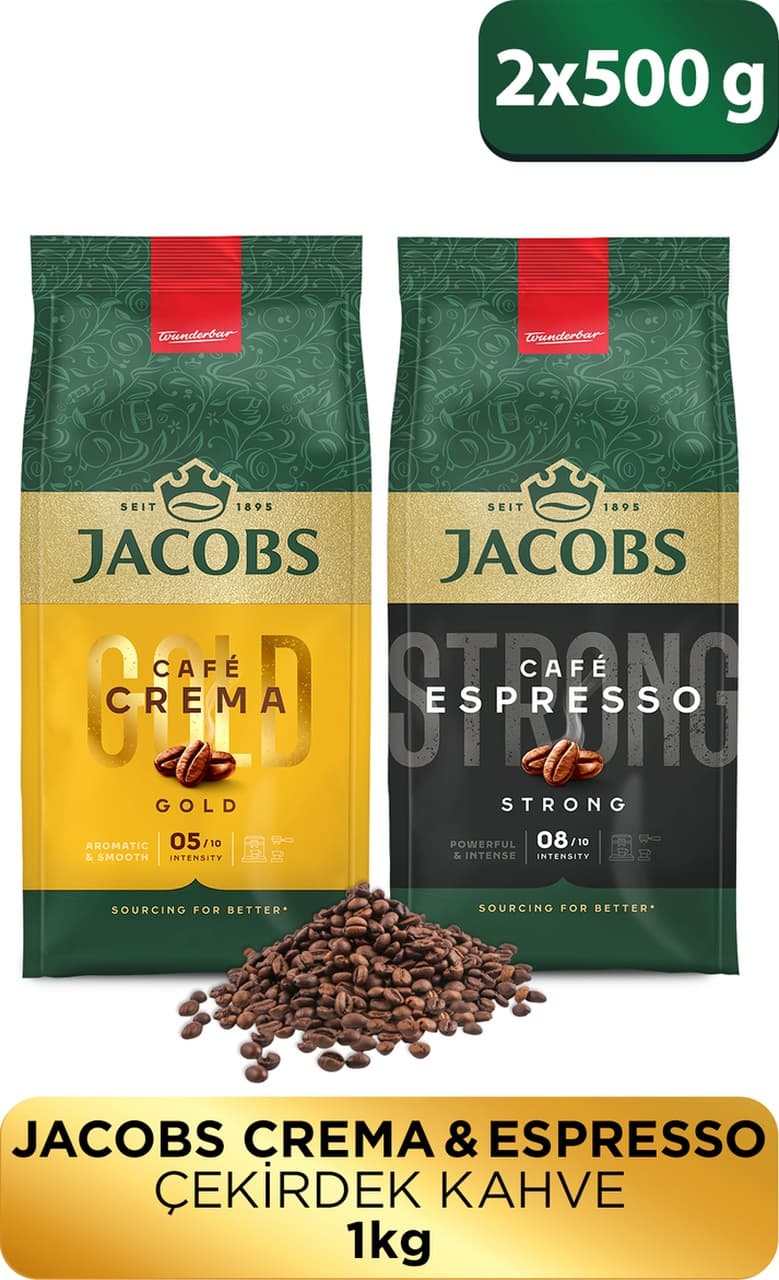 Jacobs Espresso Çekirdek Kahve 500 G + Cafe Crema Çekirdek Kahve 500 G