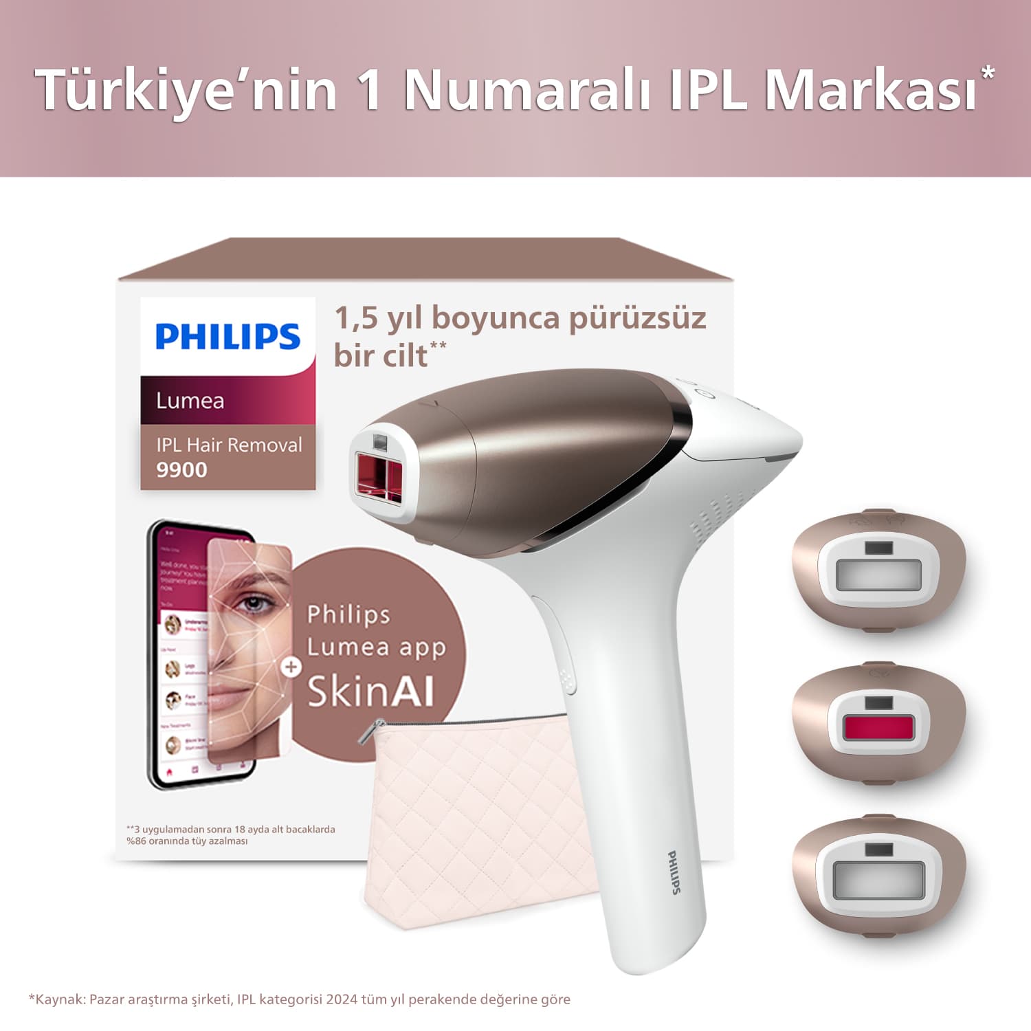 Philips BRI951/03 – 450.000 Atım Lazer Epilasyon Cihazı 4 akıllı başlık: Vücut, Yüz, Bikini,Koltuk Altı - Kablolu/Kablosuz - SkinAi, SmartSkin