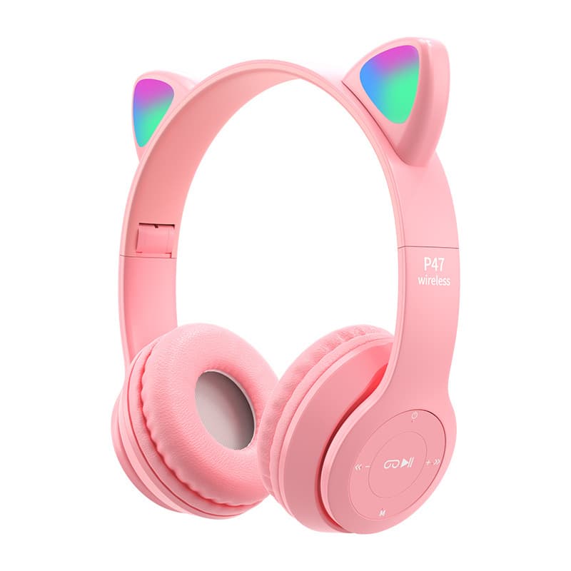 P47m Cat Ear Çocuk Başa Monte Bluetooth Kulaklık-pembe