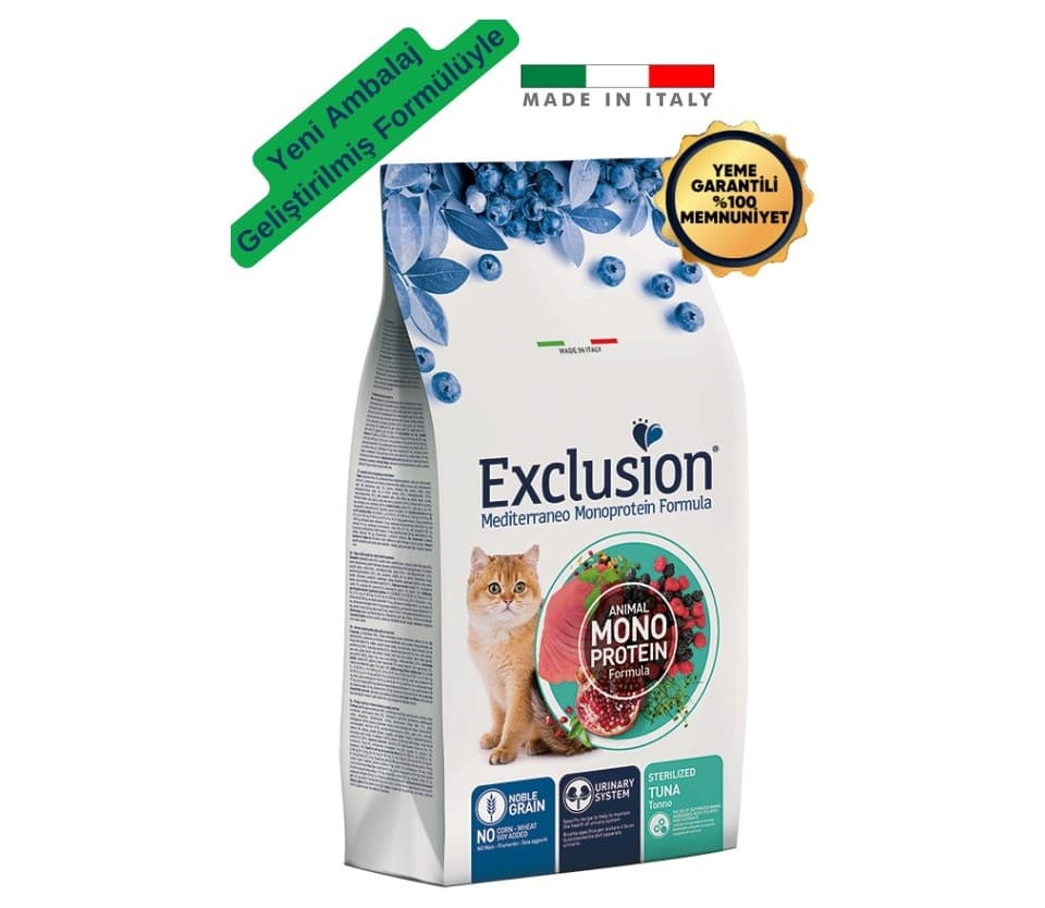Exclusion Mediterraneo Monoprotein Düşük Tahıllı Ton Balıklı Ve Narlı Kısırlaştırılmış Kedi Maması 12 KG