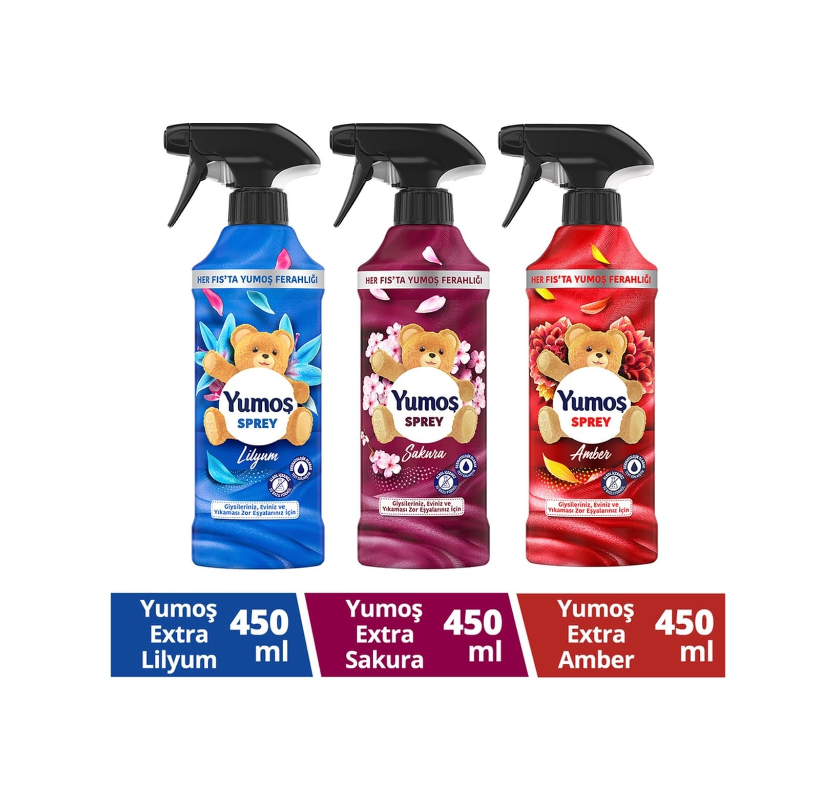 Yumoş Sprey Amber + Sakura + Lilyum Sprey 3 x 450 ML