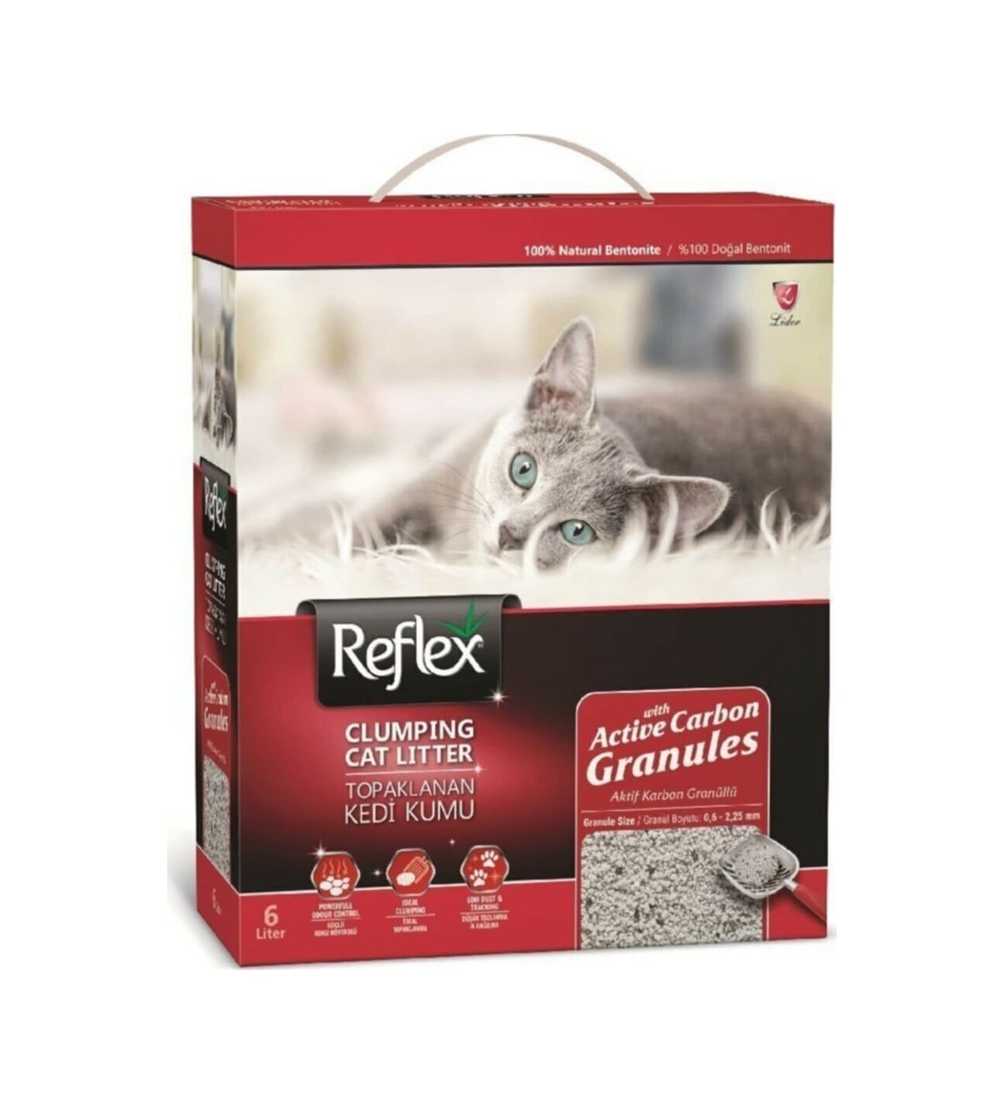 Reflex Aktif Karbon Granüllü Topaklaşan Bentonit Kedi Kumu 4 x 6 L