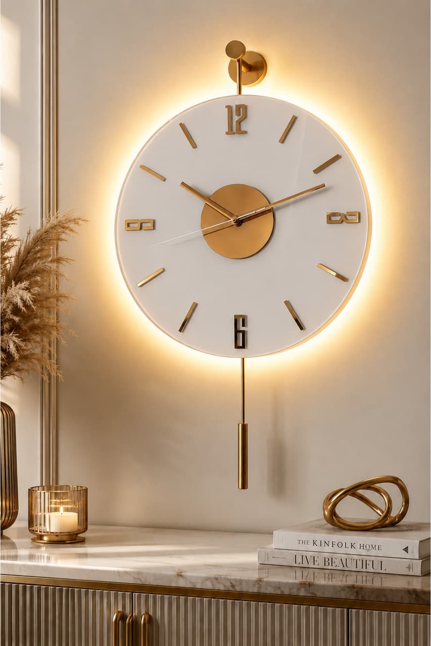 Metaquartz Aksesuar Kardelen Gold Kristal Seri 30X55Cm ,Pilli Led ,Modern Dekoratif Metal Duvar Saati