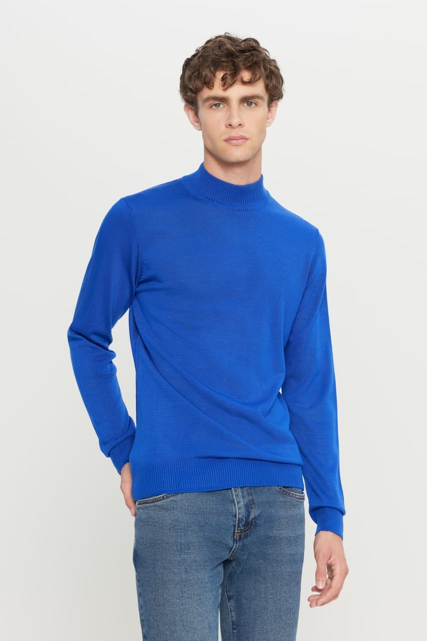 AC&Co / Altınyıldız Classics Erkek Saks Standart Fit Normal Kesim Yarım Balıkçı Yaka Triko Saks