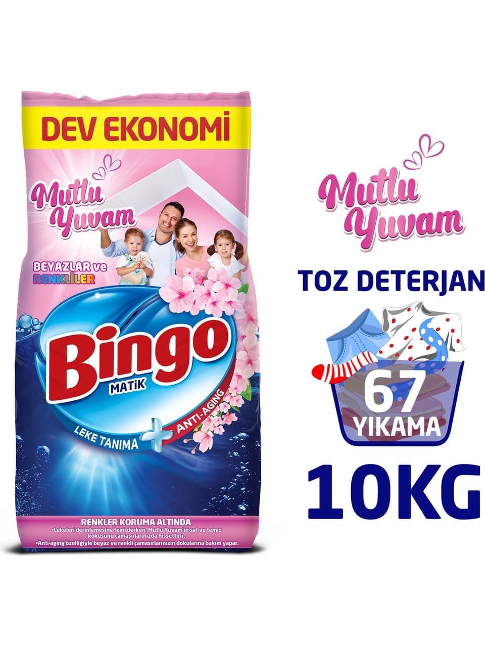 Bingo Matik Toz Çamaşır Deterjanı 10KG Beyazlar ve Renkliler 67 Y