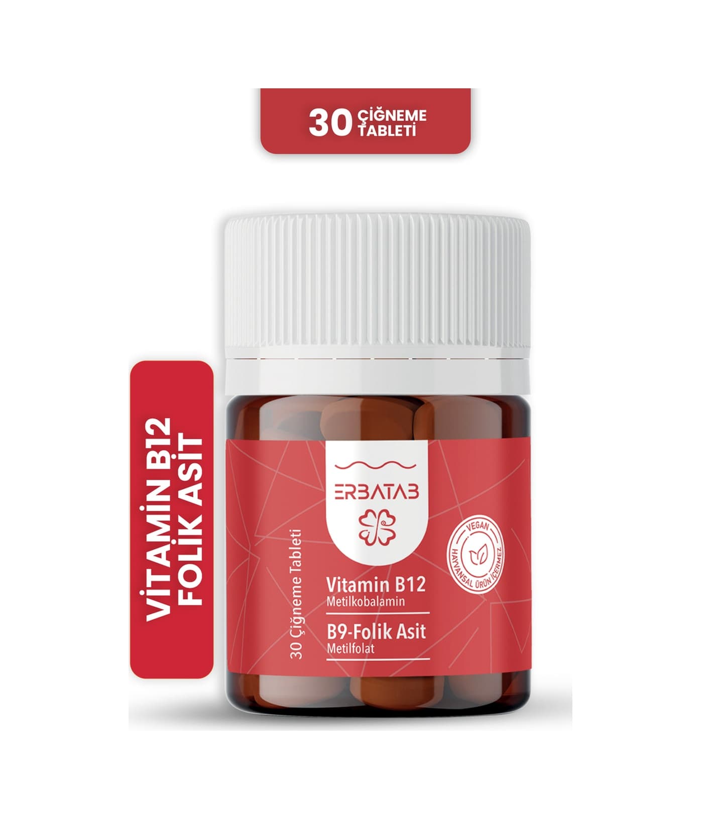 Erbatab Vitamin B12 Folik Asit B9 Takviye Edici Gıda 30 Çiğneme Tablet
