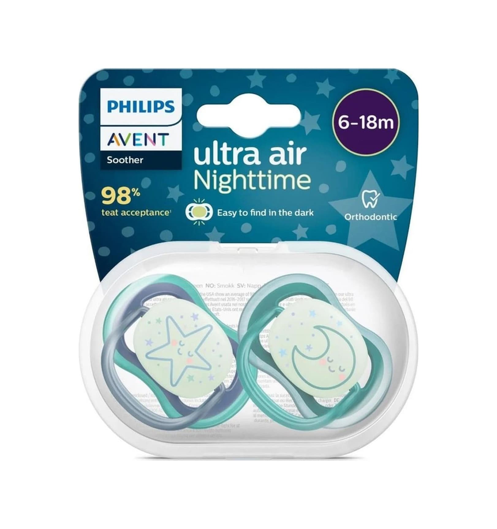 Philips Avent Ultra Air Gece 2'li Emzik 6-18 Ay Yıldız Ay Yeşil