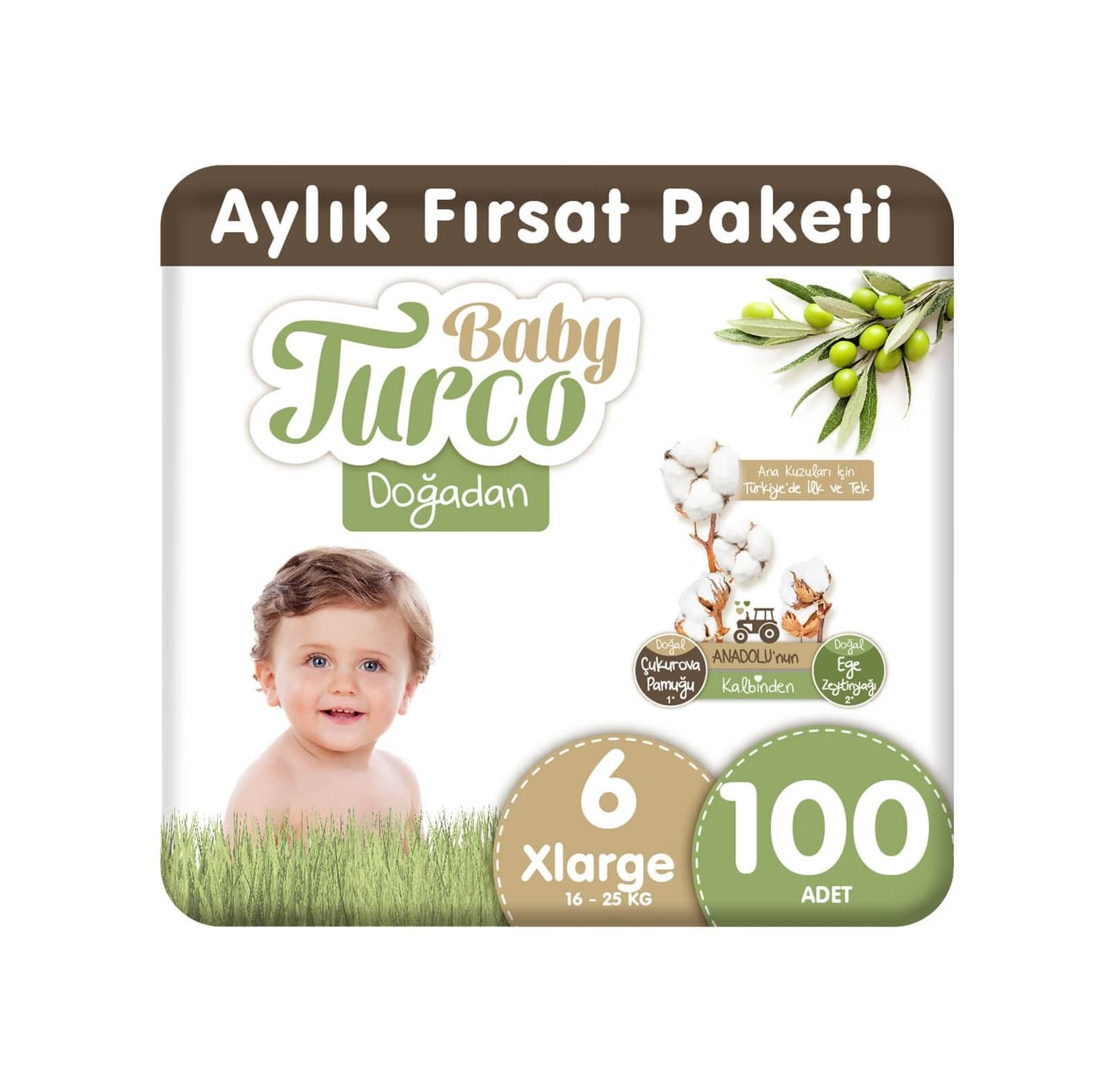 Baby Turco Doğadan Bebek Bezi 6 Numara Xlarge Aylık Fırsat Paketi 100 Adet
