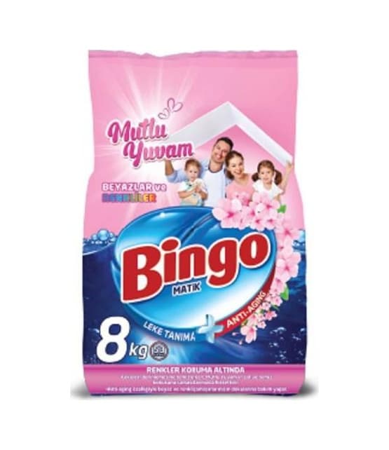 Bingo Matik Mutlu Yuvam Beyaz ve Renkliler İçin Toz Çamaşır Deterjanı 8 KG