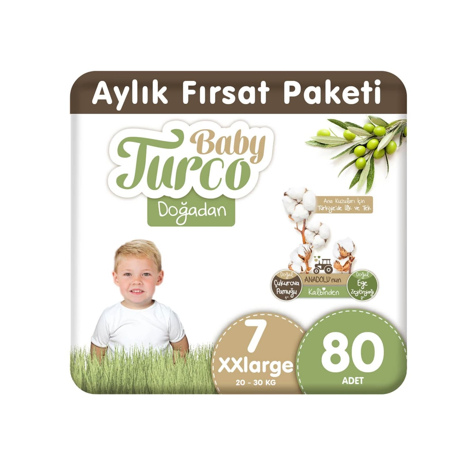 Baby Turco Doğadan Bebek Bezi 7 Numara XXlarge Aylık Fırsat Paketi 80 Adet