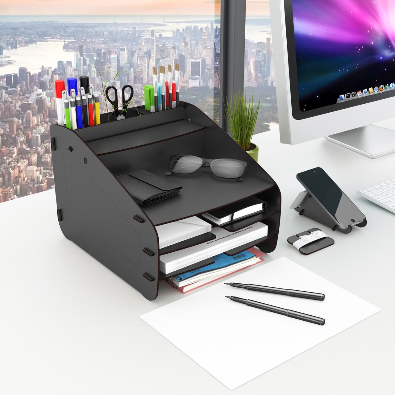 Design Otto Fx Medium Modest 6 Renk Evrak Rafı Masaüstü Organizer Siyah