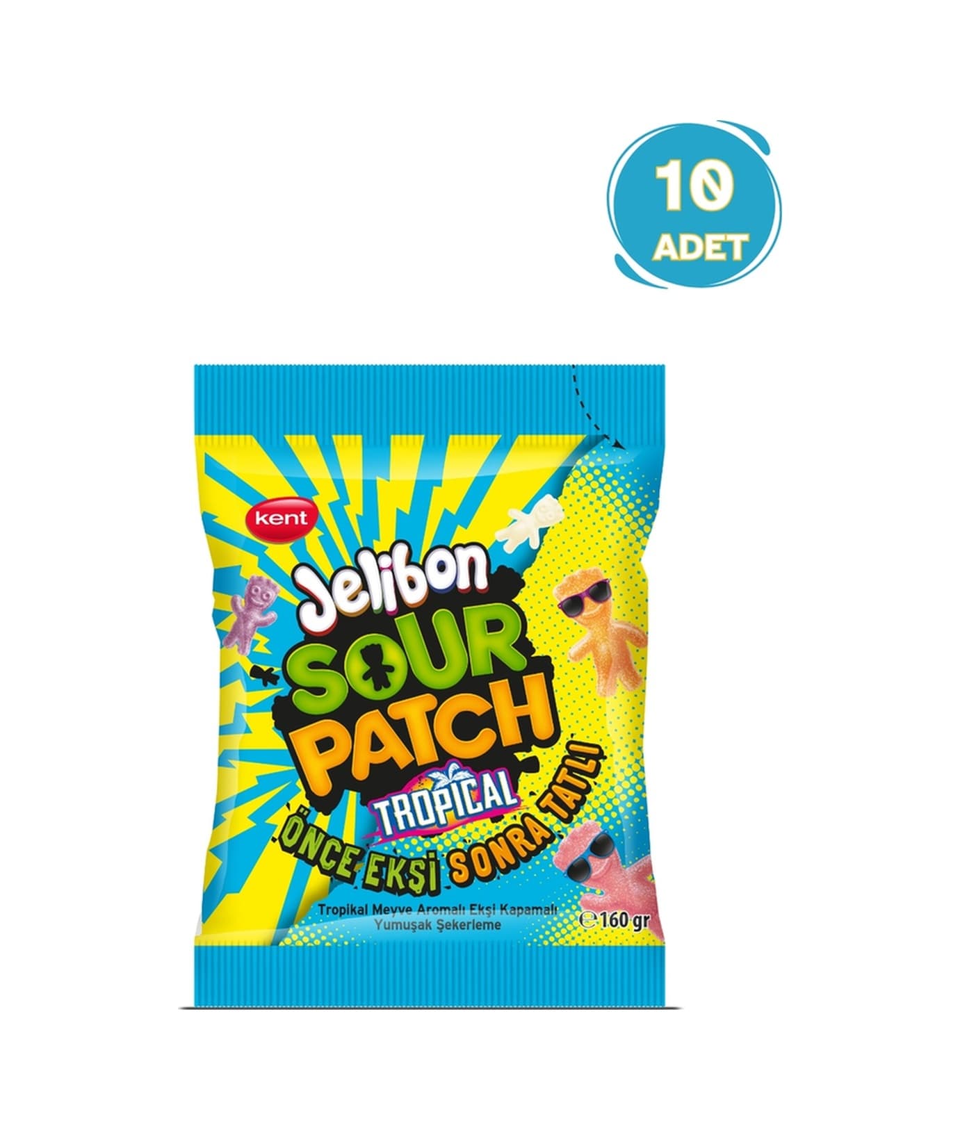 Kent Jelibon Sour Patch Tropikal Meyve Aromalı Yumuşak Şekerleme 10 x 160 G