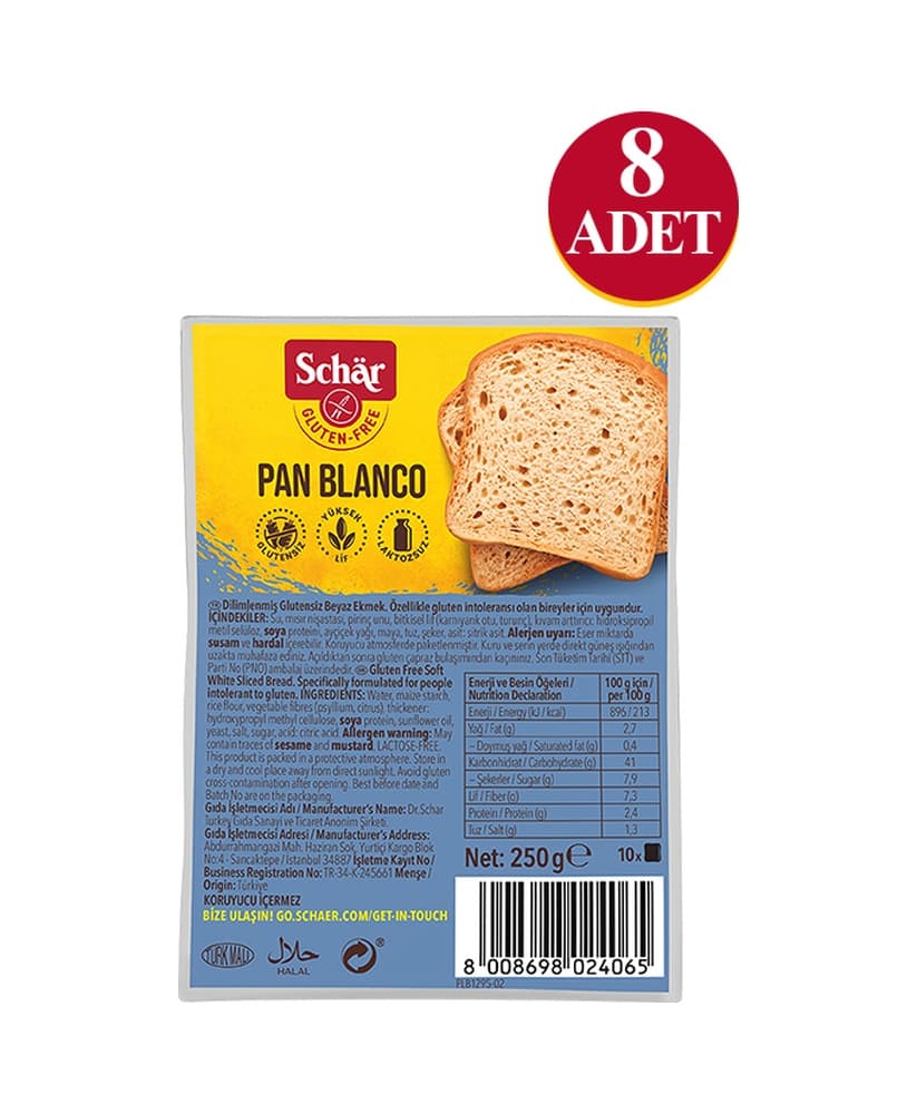 Schar Pan Blanco Glutensiz Ekmek 8 x 250 G