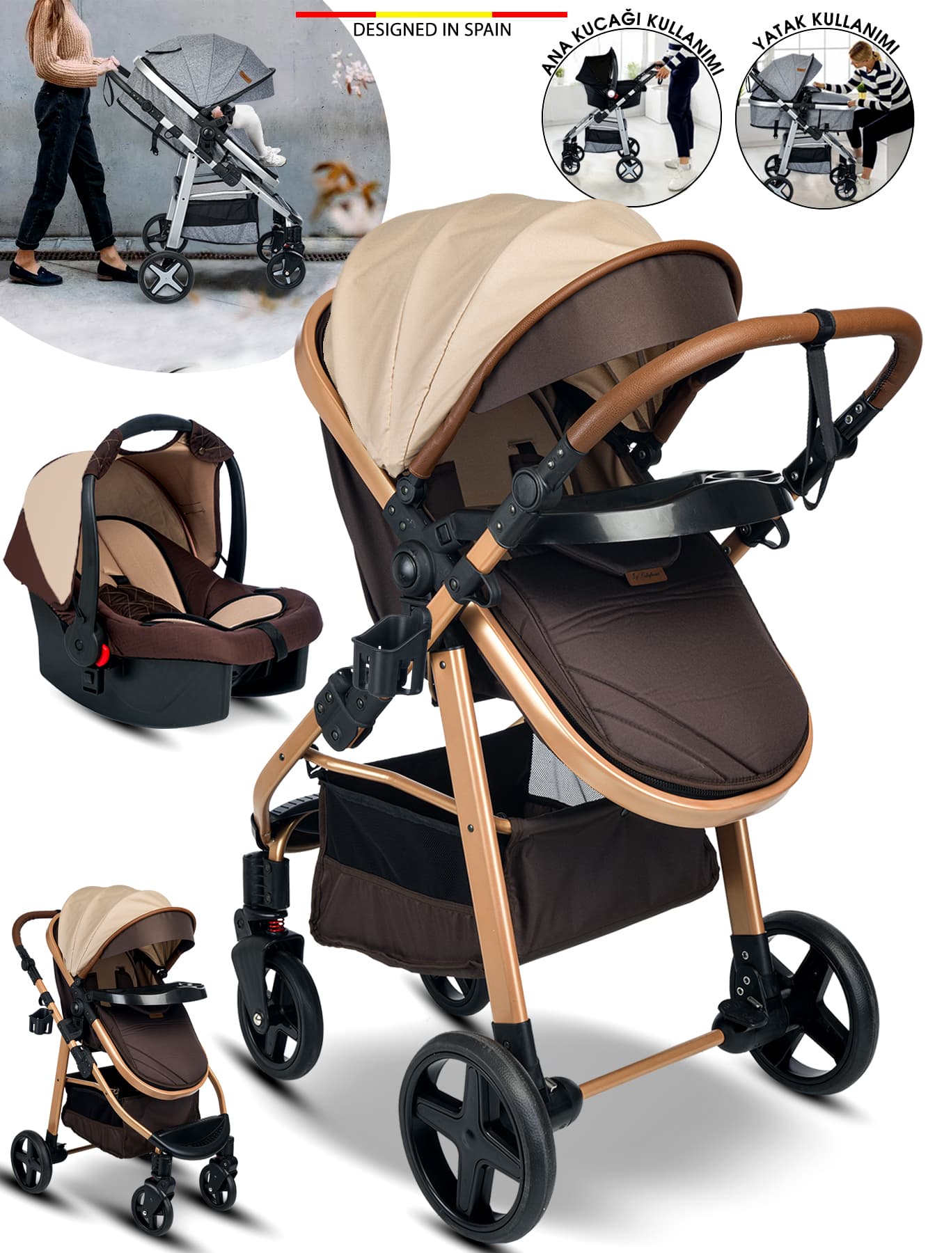 Baby Home 950 Tayla 6 In 1 Mama Tablalı Çift Yönlü Travel Sistem Bebek Arabası Siyah