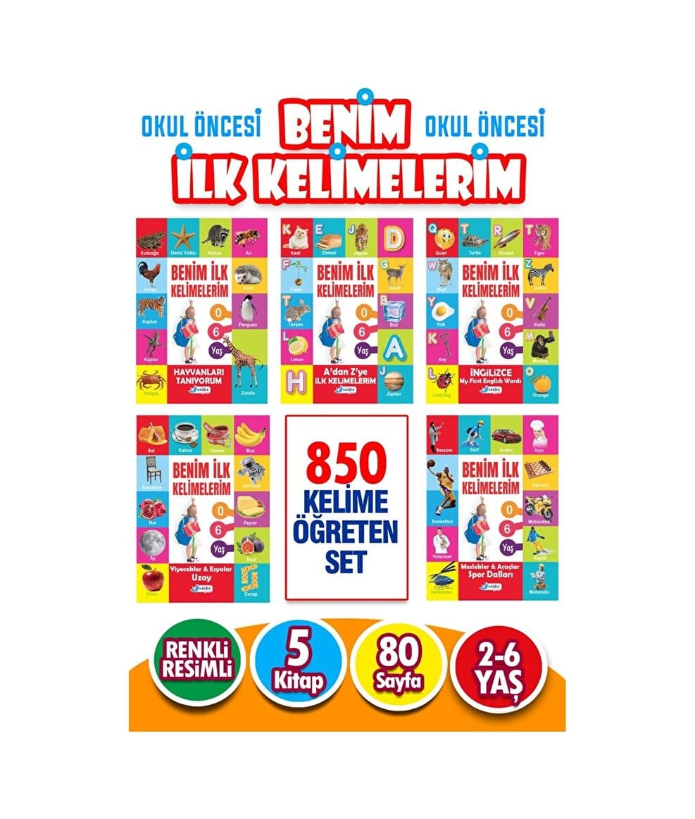 12 - 36 Ay İlk Kelimelerim Seti 850 Kelime Öğreten 5 Kitap