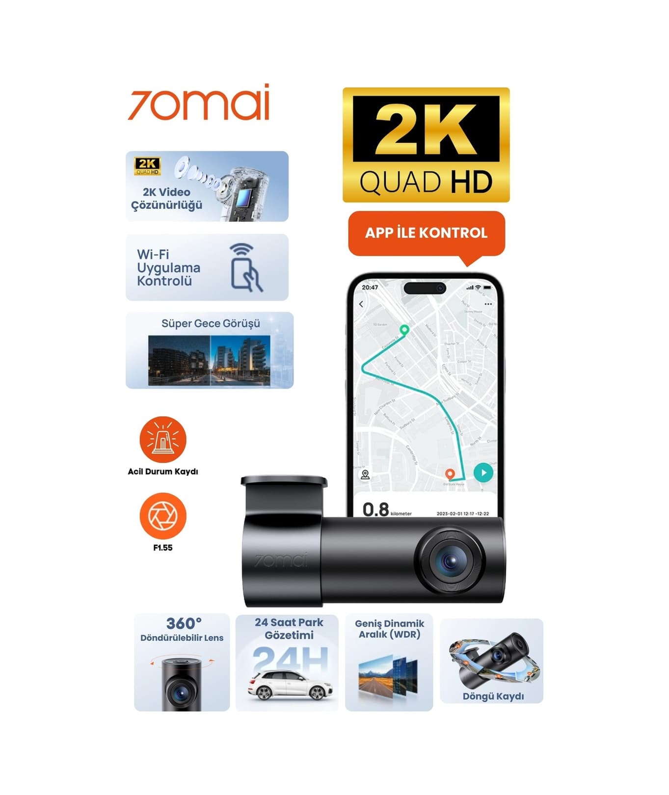 70mai M310 Plus 2K Ön Araç Kamerası