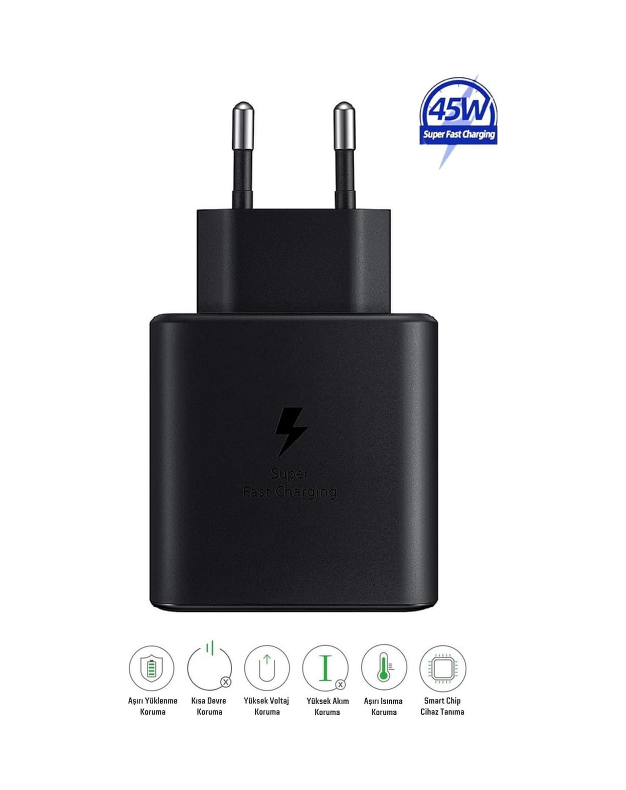 Galaxy S23 Ultra 5G Uyumlu 45W Super Hızlı Type-C Şarj Cihazı Adaptör - İthalatçı Garanti -Siyah