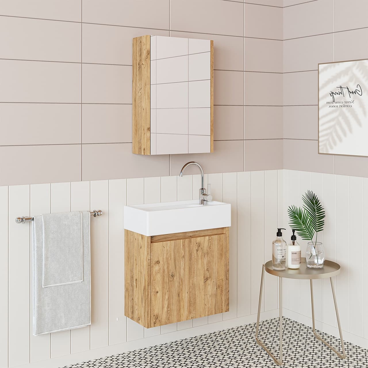 Roomart Ayaksız Tek Kapaklı Lavabolu 50cm Banyo Dolabı Atlantik Ç Atlantik - Çam
