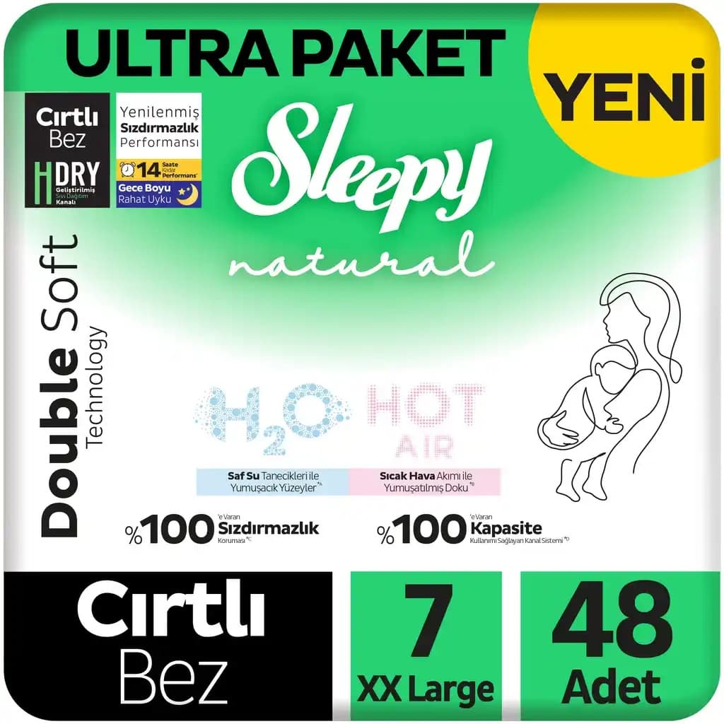 Sleepy Natural Double Soft Ultra Paket Bebek Bezi 7 Numara Xxlarge 48 Adet