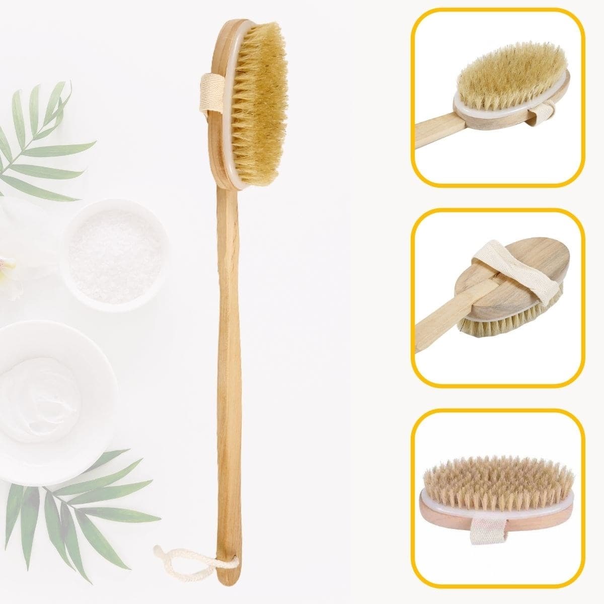 Buffer Doğal At Kılı Selülit Karşıtı Sapı Çıkabilen Ahşap Banyo Fırçası