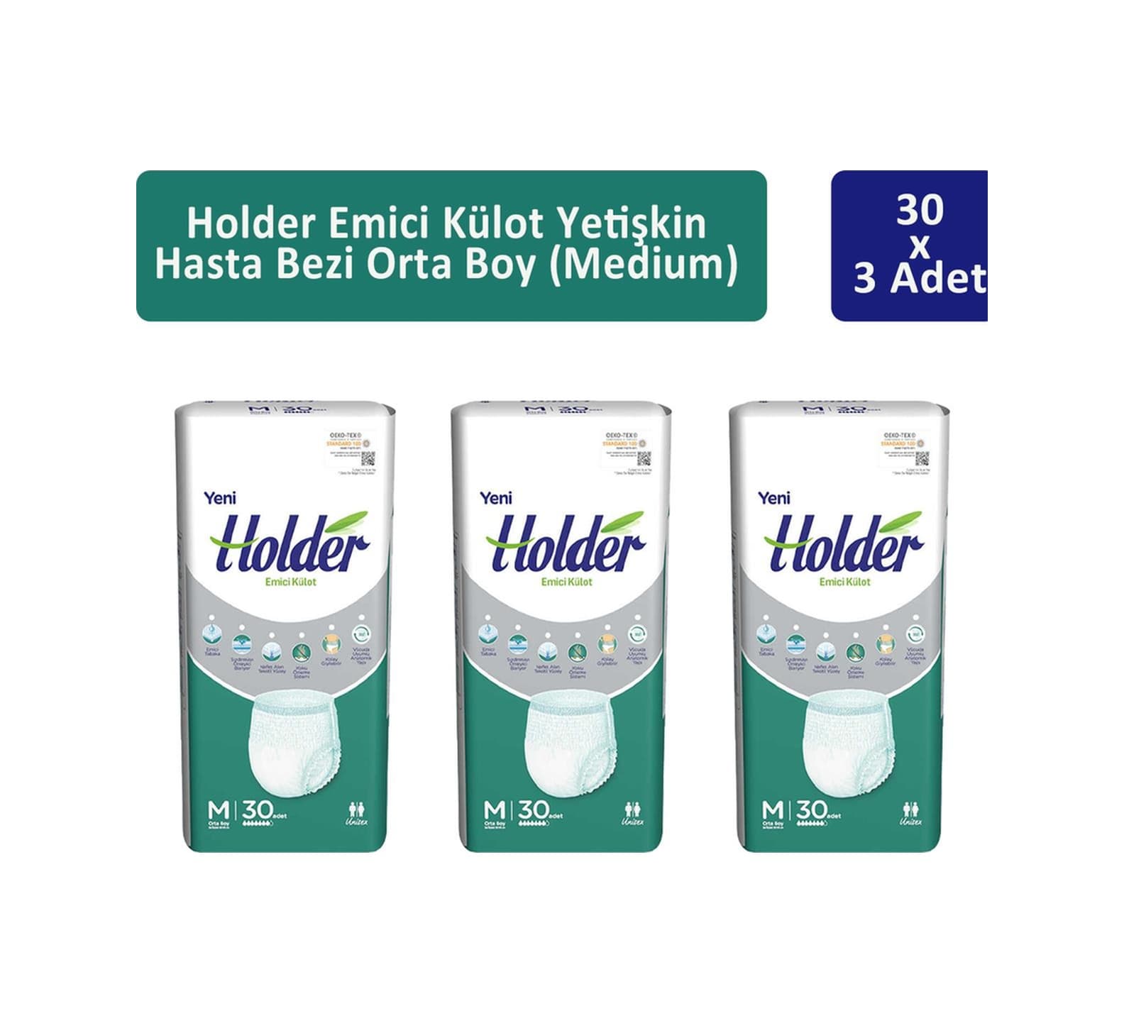 Holder Emici Külot Yetişkin Hasta Bezi Orta Boy M 3 x 30'lu
