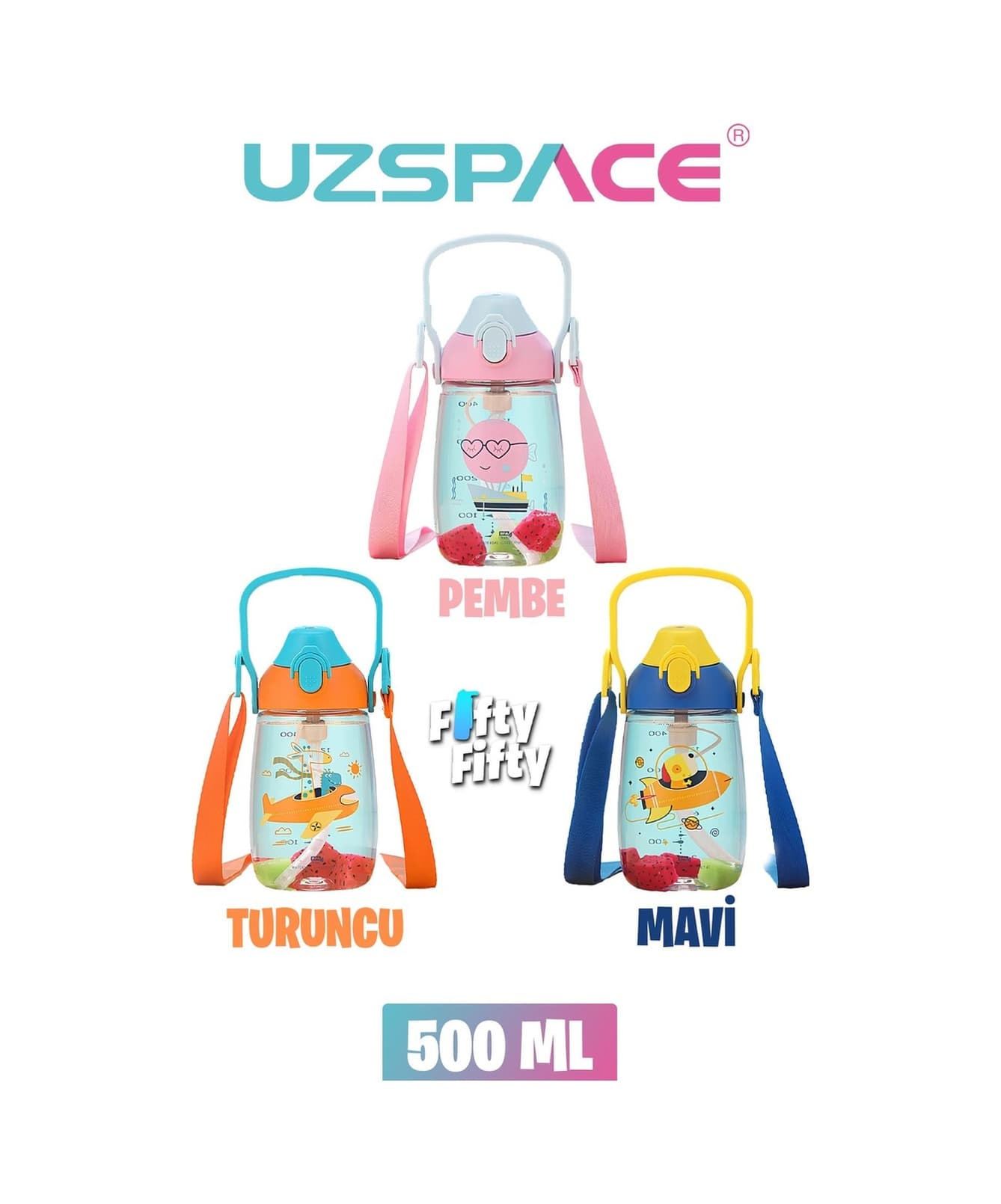 Uzspace Pipetli 500 Ml Boyun Askılı Tritan Çocuk Su Matarası -kutulu- Ffuz2201500 001