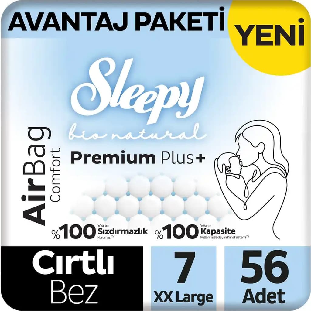 Sleepy Bio Natural Premium Plus Airbag Comfort Avantaj Paketi Bebek Bezi 7 Numara Xxlarge 56 Adet