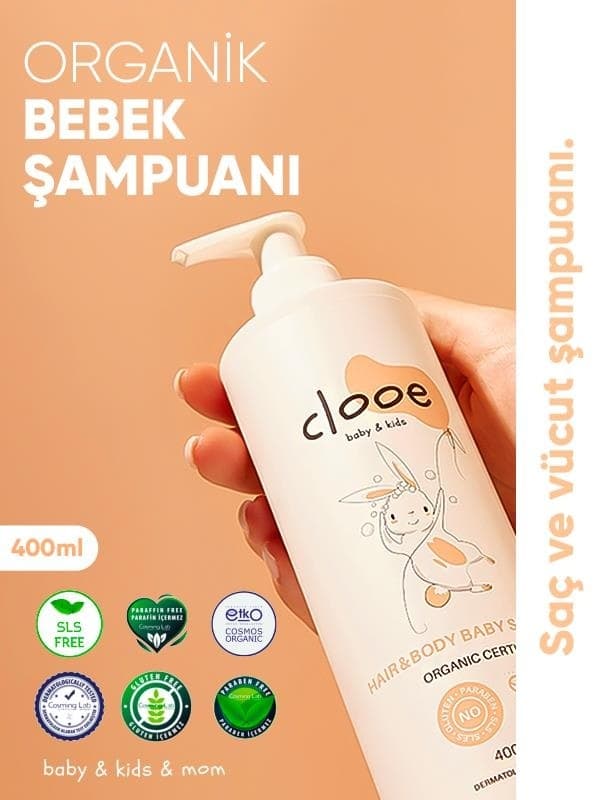 Clooe Organik Bebek & Çocuk Saç - Vücut Şampuanı 400 ML pH Dengeli Konak Önleyici