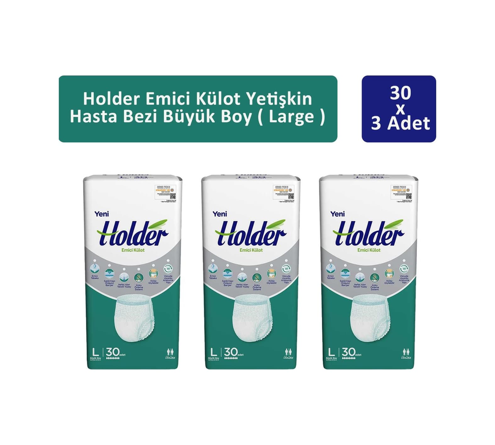 Holder Emici Külot Yetişkin Hasta Bezi Büyük Boy L 3 x 30'lu