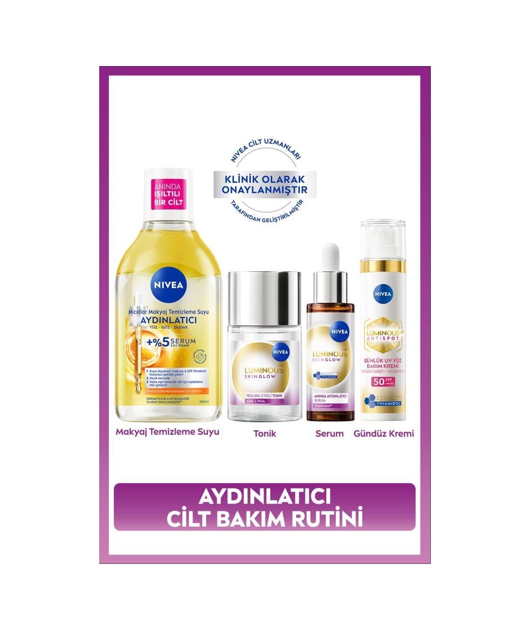Aydınlatıcı Leke Karşıtı Cilt Bakım Rutin Seti, +spf50 Güneş Koruyucu, Nemlendirici Gündüz Yüz Kremi, Hyaluronik Asit, Eşit Cilt Tonu