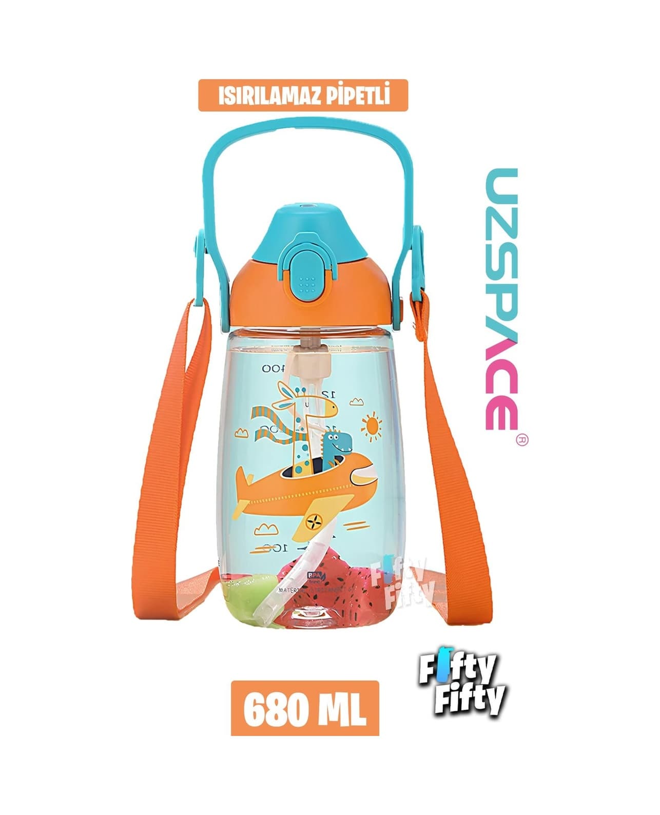 Uzspace Pipetli 680 ML Boyun Askılı Tritan Çocuk Su Matarası -kutulu- Ffuz2202680 001