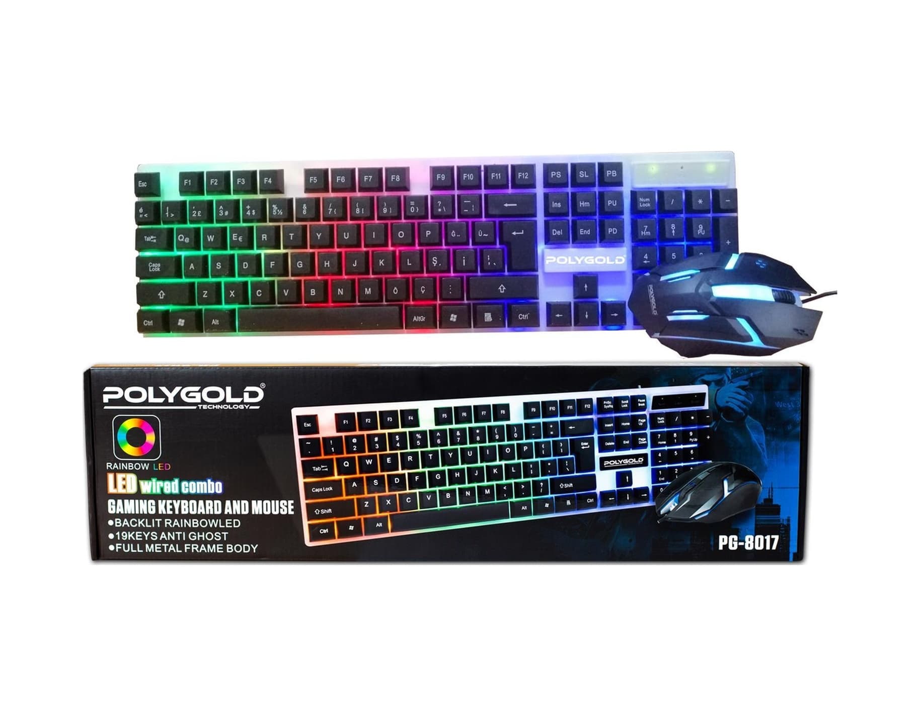 Polygold PG-8017 Led Kablolu Oyuncu Q Klavye Mouse Set