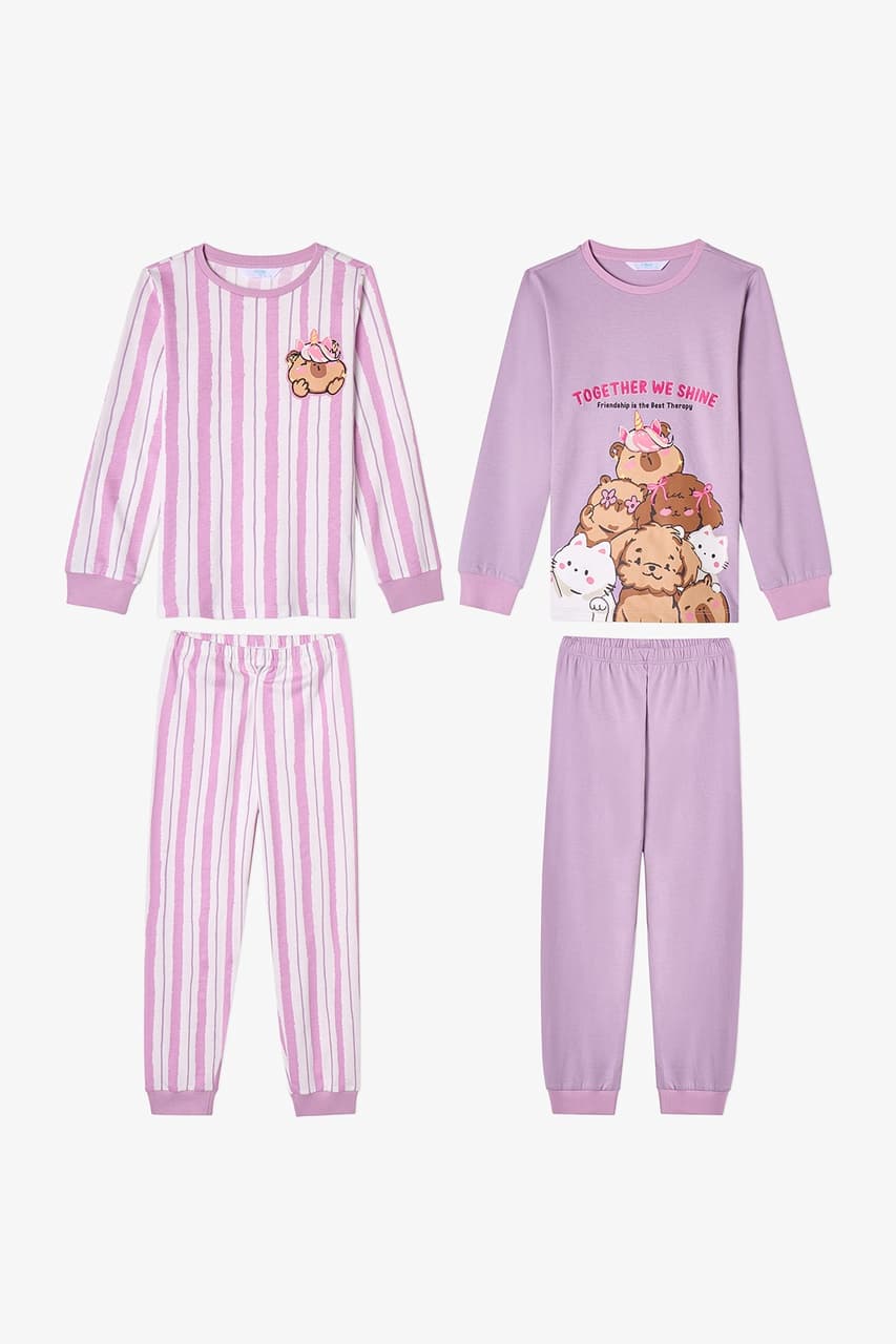 Penti Kız Çocuk Capy Community Pamuklu Uzun Kollu 2li Pijama Takımı Çok Renkli