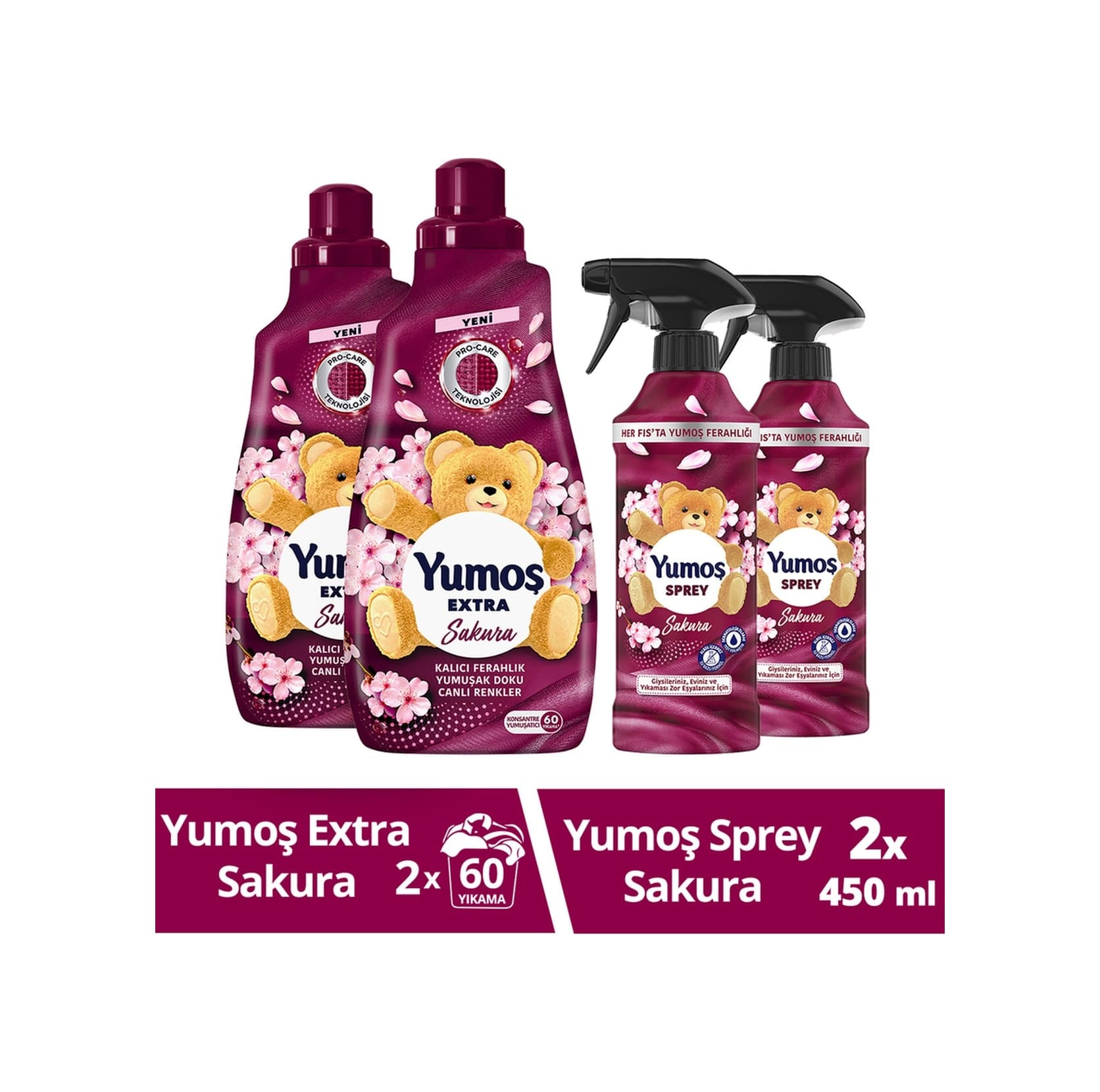 Yumoş Yumuşatıcı Sakura 2 x 1440 ML + Yumoş Yumuşatıcı Sakura 2 x 450 ML