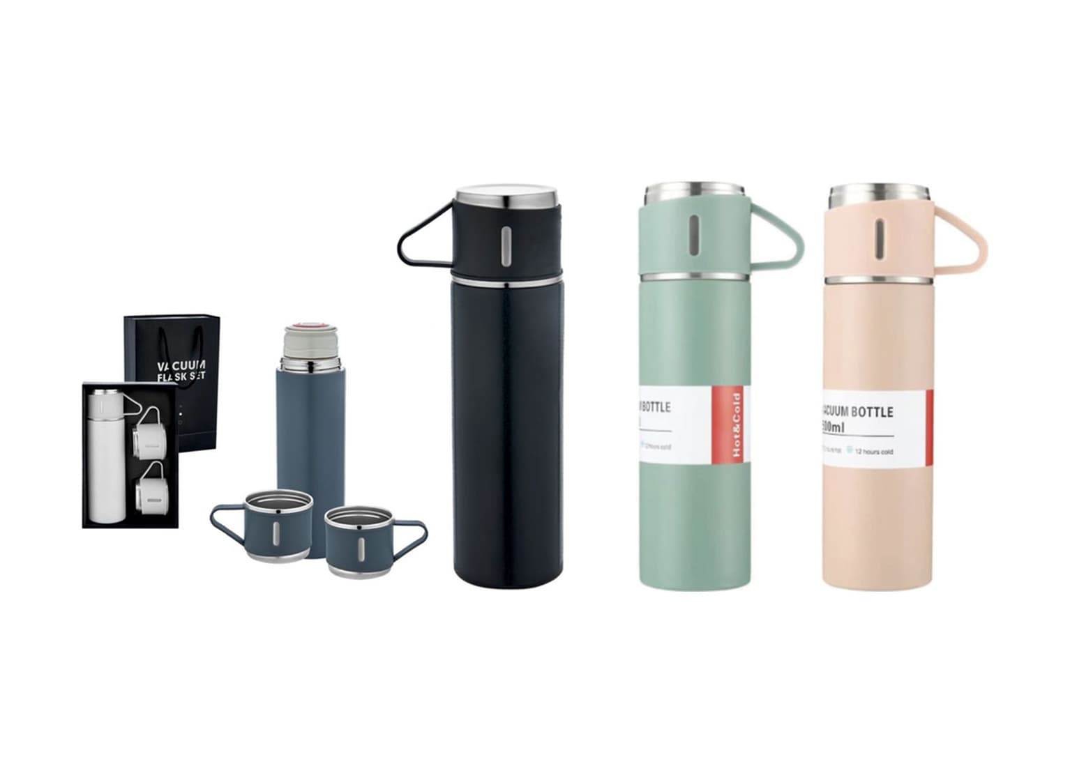 Paslanmaz Çelik 3 Bardaklı Termos Set 500 Ml