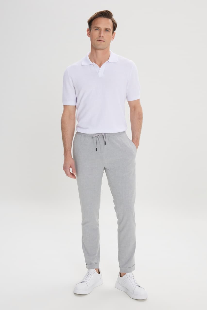 Ac&Co / Altınyıldız Classics Slim Fit Dar Kesim Beli Bağlamalı Yan Cepli Erkek Pantolon - Gri