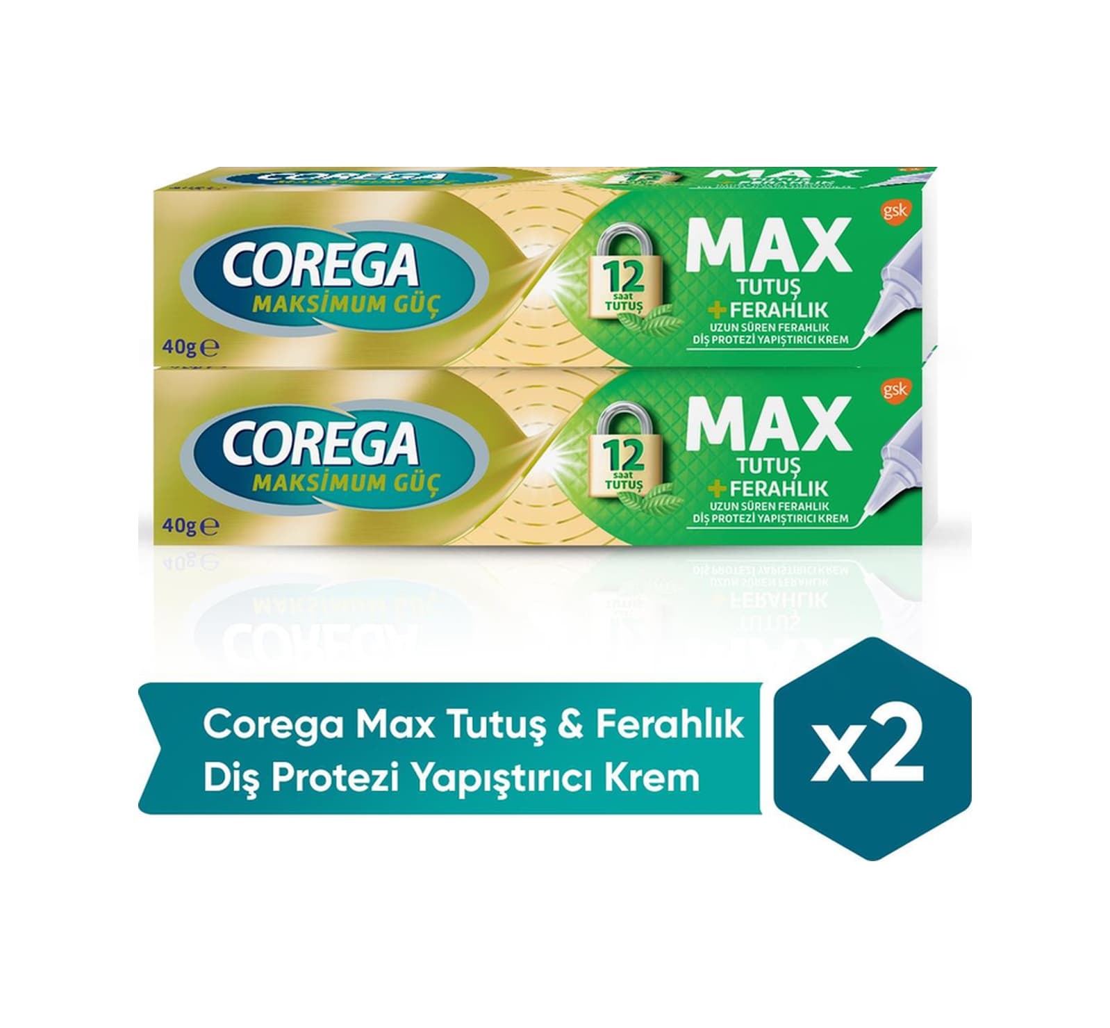 Corega Max Tutuş & Ferahlık Diş Protezi Yapıştırıcı Krem 40g x 2 Adet