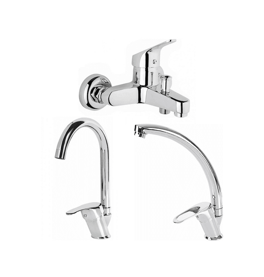 Kustar Delta Kuğu Lavabo Banyo Mutfak Batarya Takımı 3'lü Krom