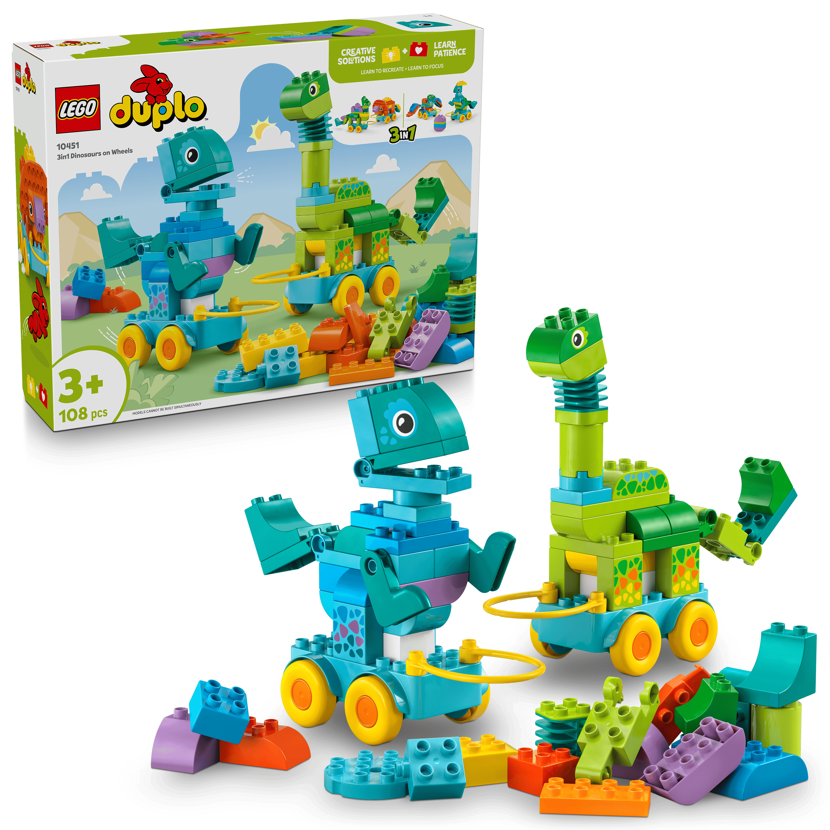 LEGO® DUPLO® Kasabası 3’ü 1 Arada Tekerlekli Dinozorlar 10451 - 3 Yaş ve Üzeri Çocuklar için Eğitici Oyuncak Yapım Seti (108 Parça)