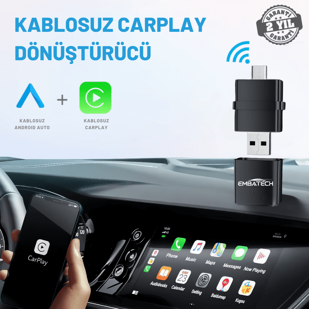 Embatech 2in1 Kablosuz Android Auto Ve Carplay Adaptörü Emt-006