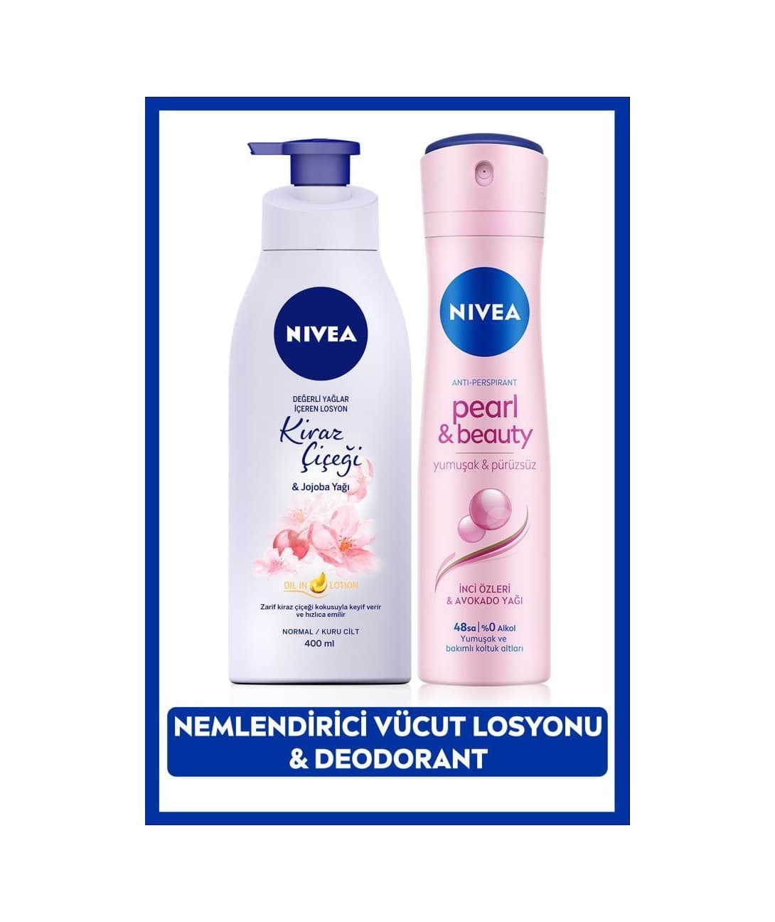 Nivea Kiraz Çiçeği Nemlendirici Vücut Losyonu 400 ML + Pearl & Beauty Kadın Sprey Deodorant 150 ML